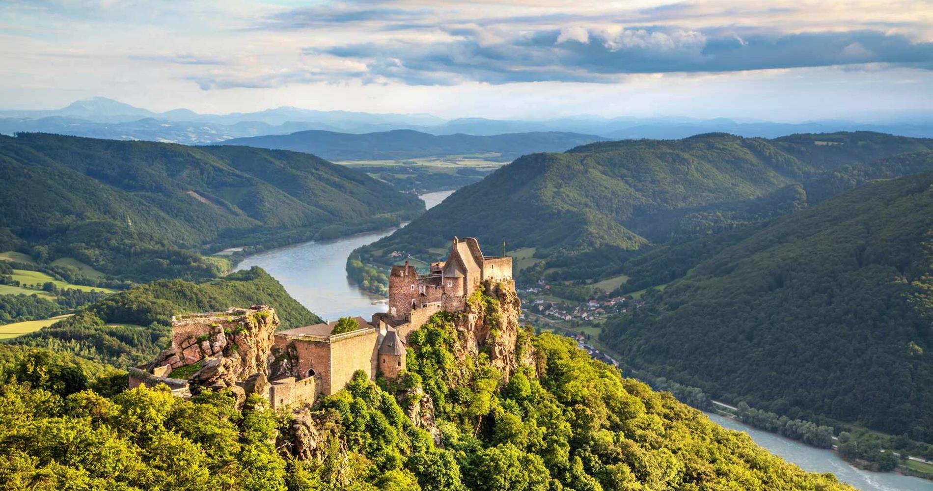 A castle on a cliff above the Danube river