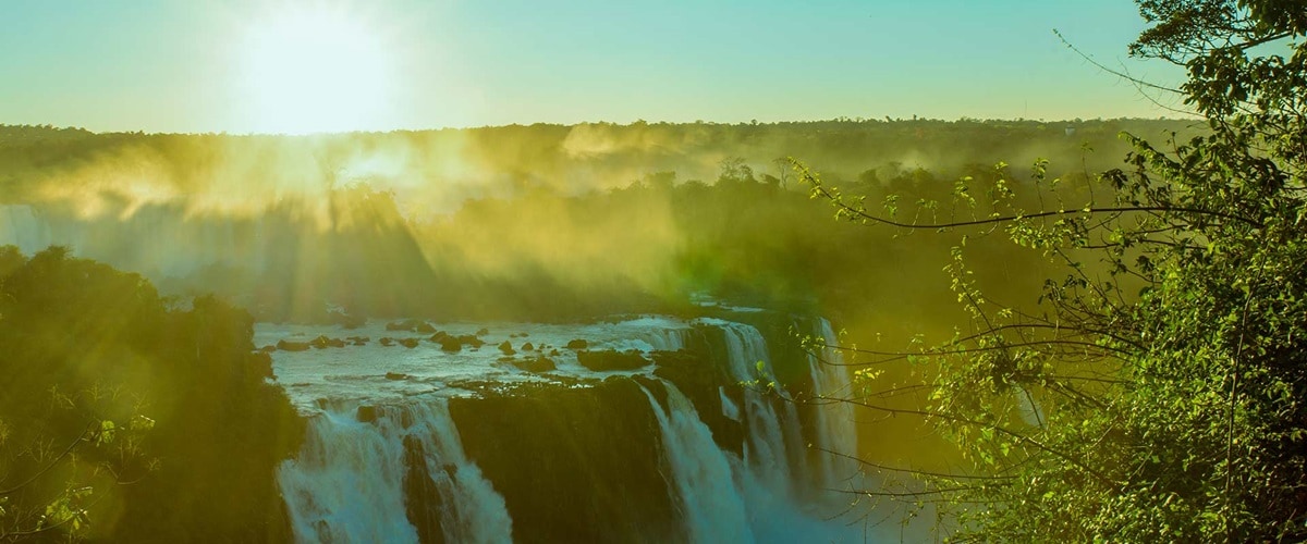 Huge waterfalls at sunset, Brazil