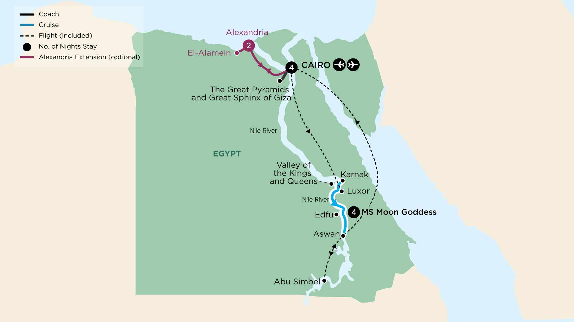 tourhub | APT | Treasures of Egypt and the Nile  | Tour Map