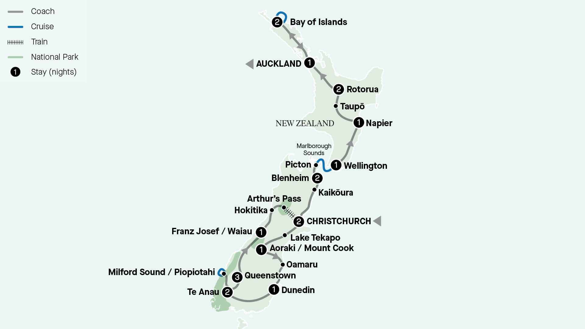 tourhub | APT | Essence of New Zealand | Tour Map