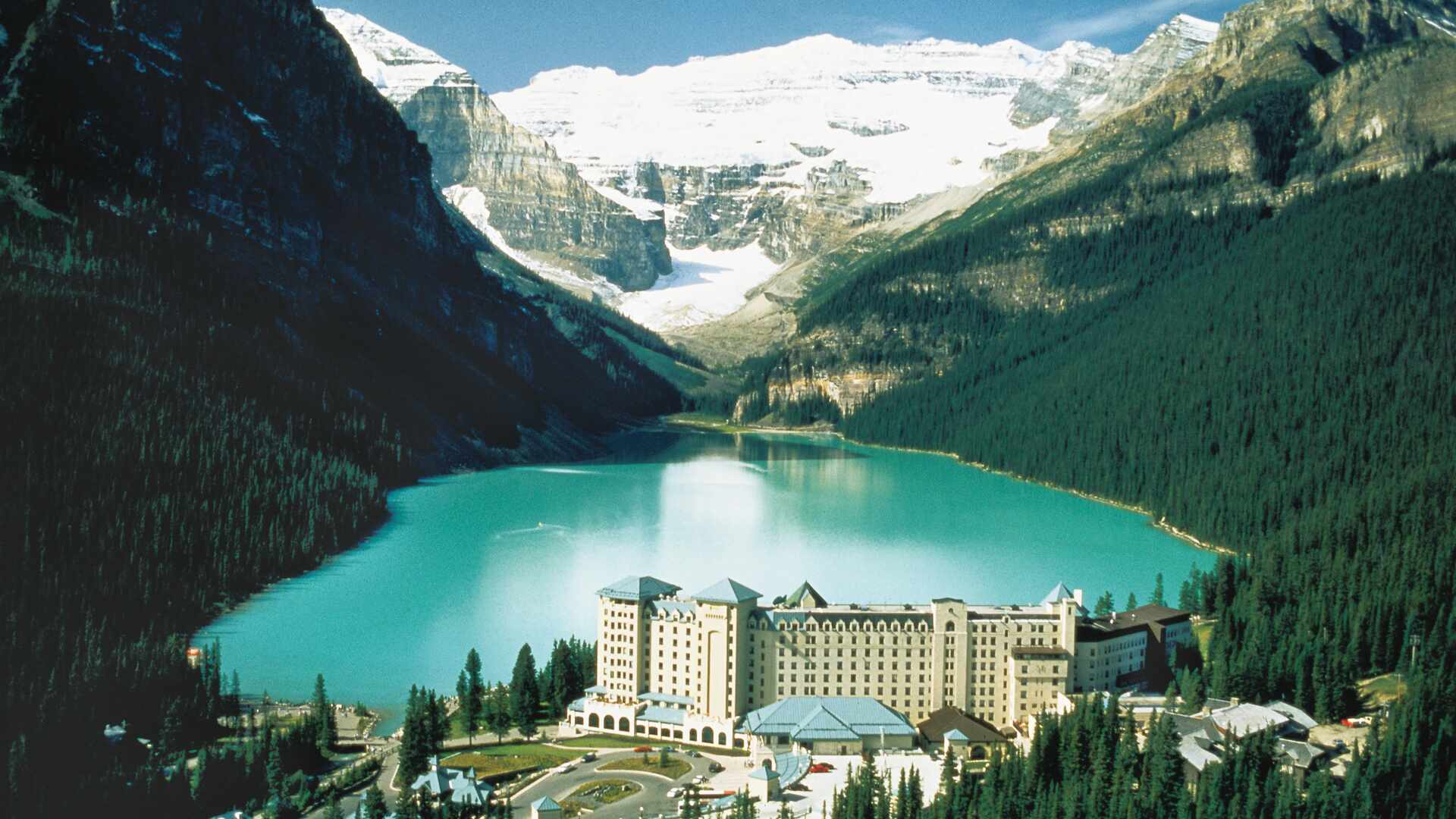 Lake Louise Fairmont Property aerial view, Canada