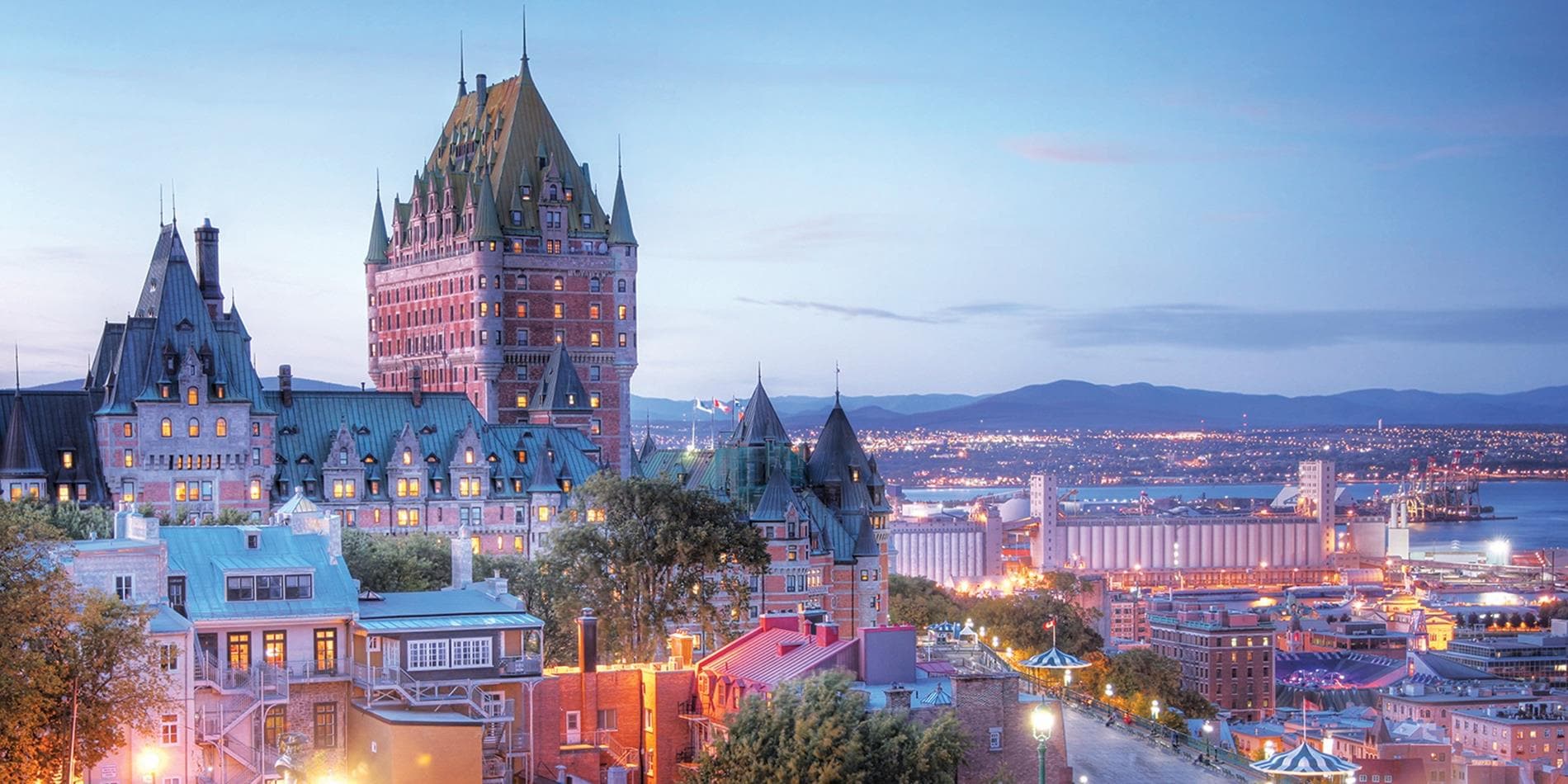 Chateau Frontenac and Quebec City at night
