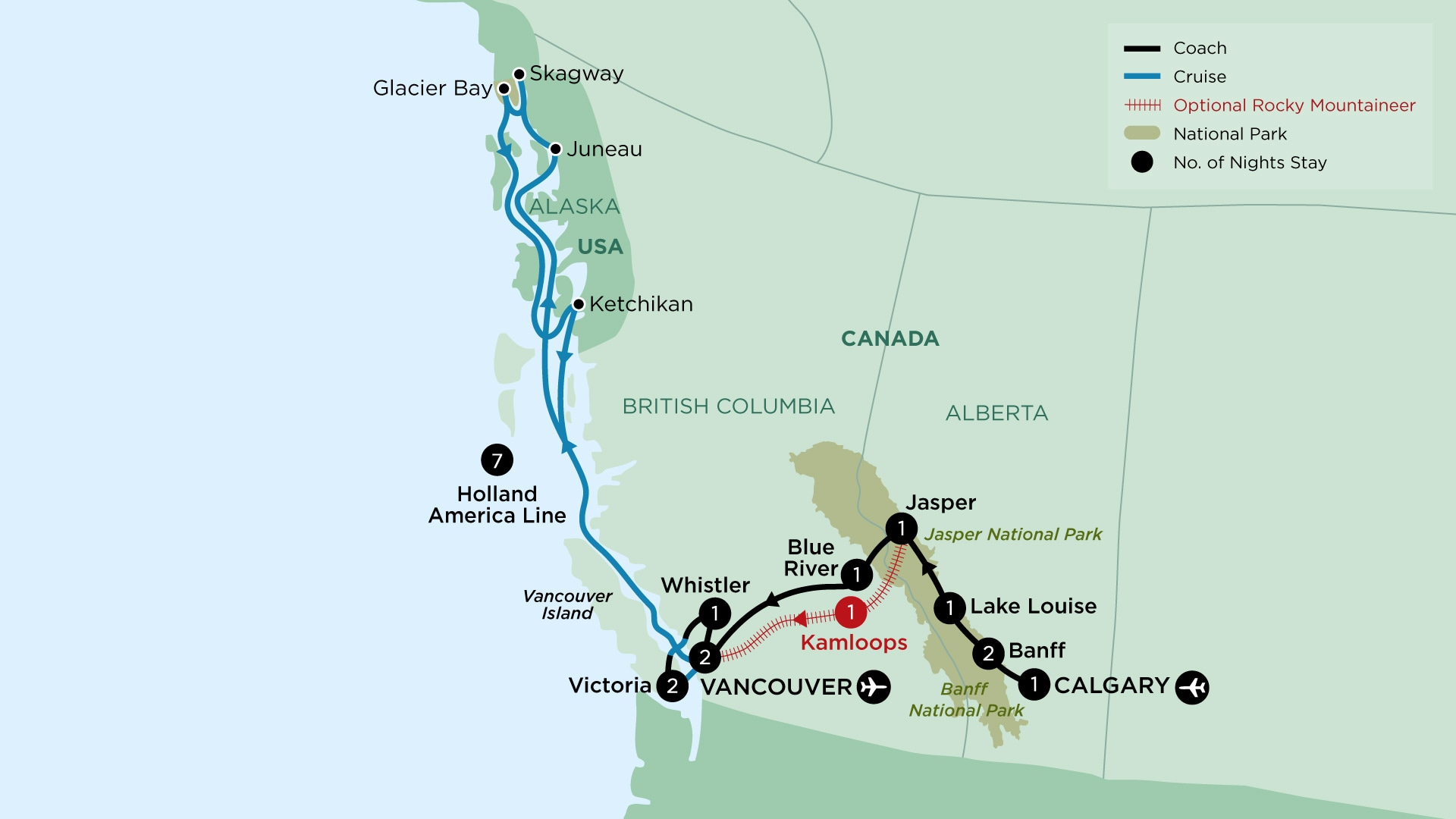 tourhub | APT | Passage Through the Rockies and Alaska Cruise | Tour Map