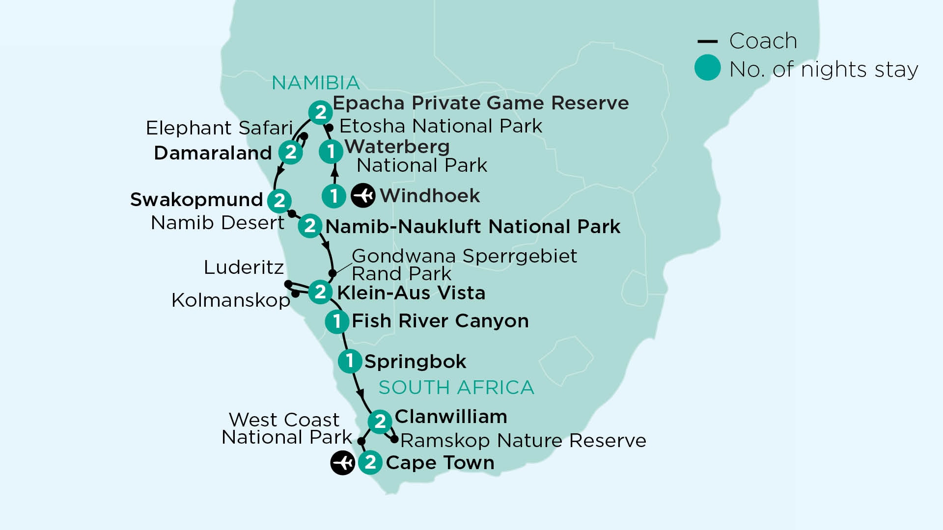 tourhub | APT | Wildflowers, Desert Plants, Wildlife and Coastal Scenes of Namibia & South Africa | Tour Map