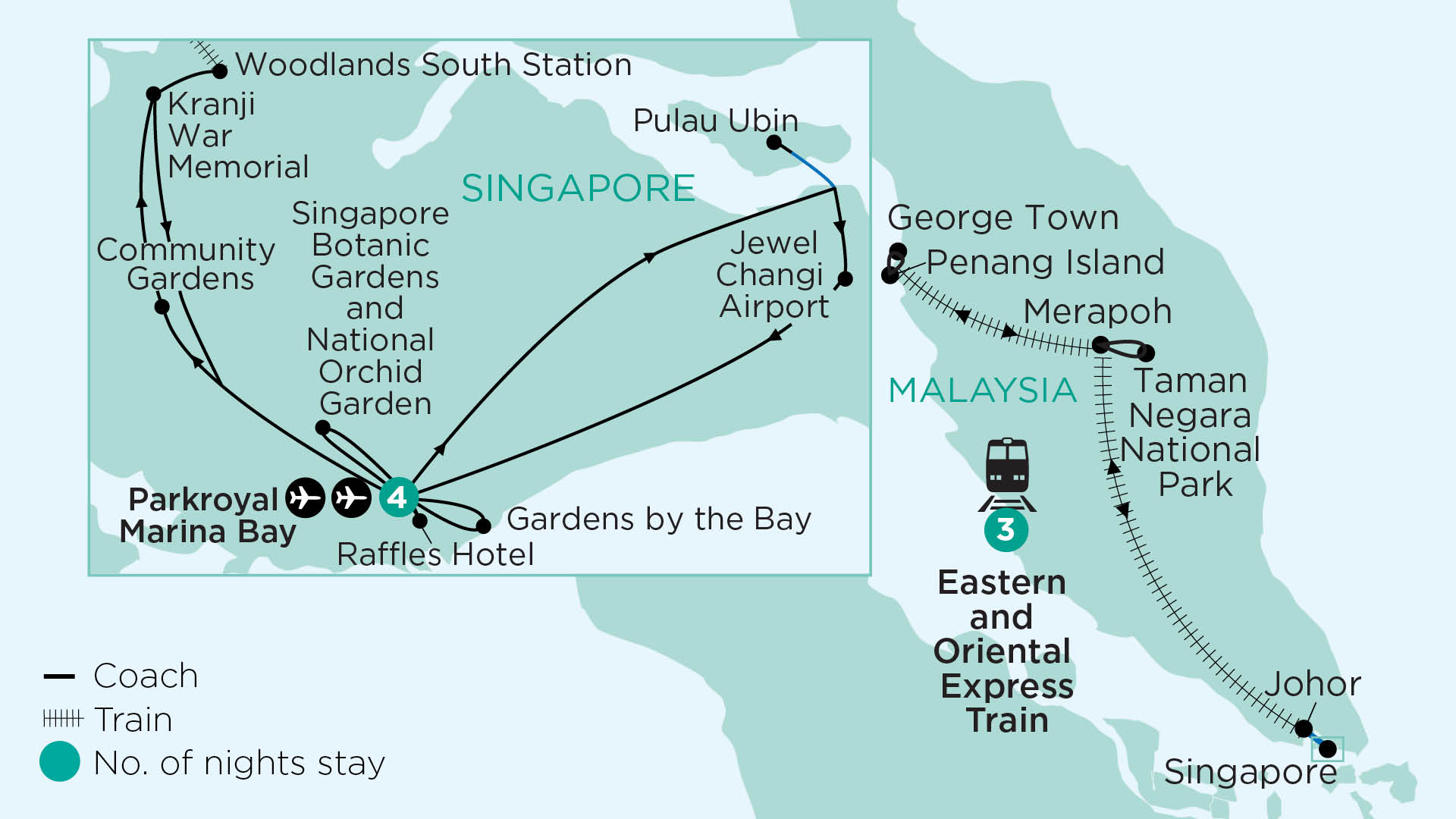 tourhub | APT | Singapore’s City Within Nature and Malaysia Aboard the Eastern and Oriental Express | Tour Map