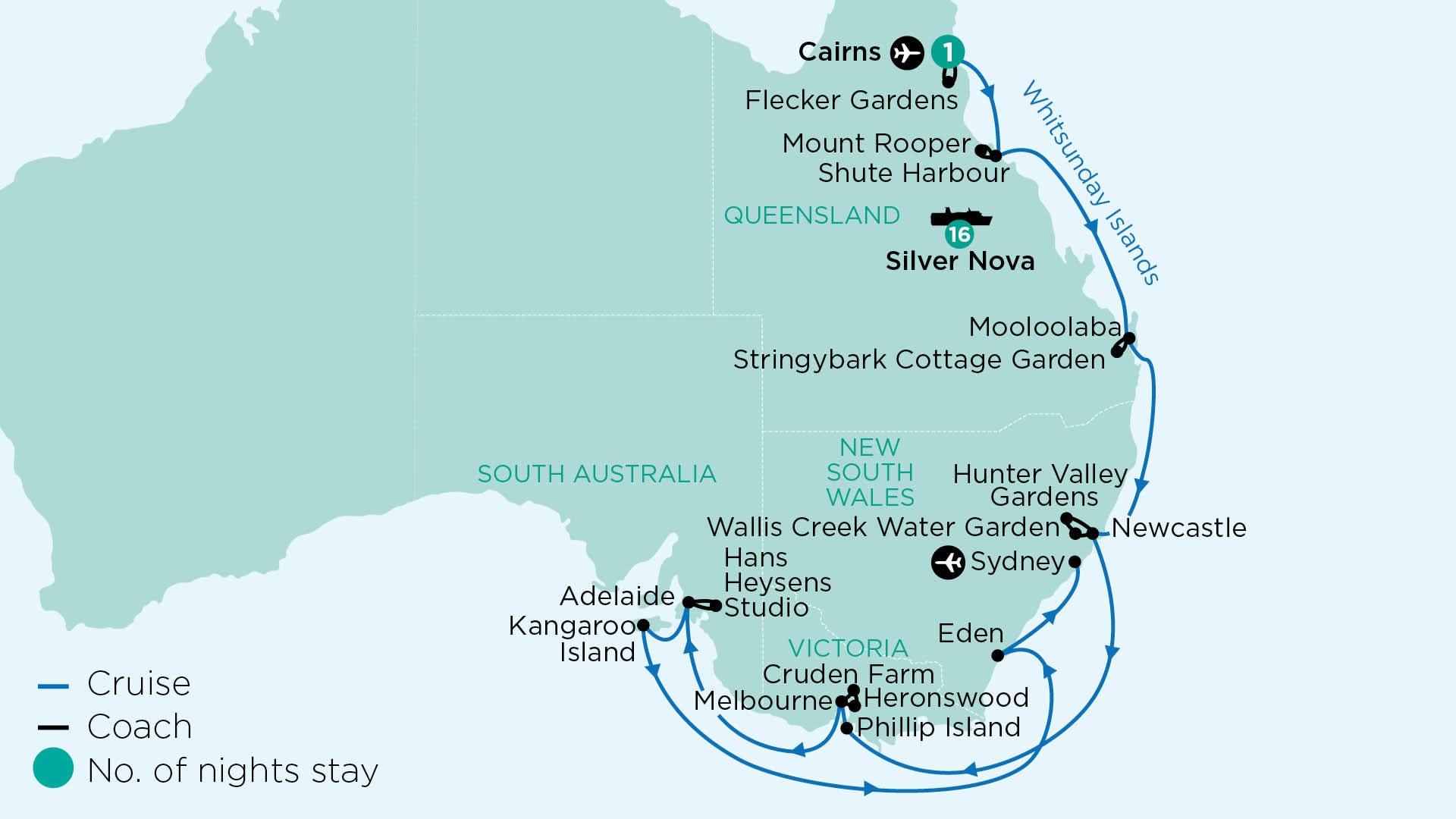 tourhub | APT | Luxury Cruise & Floral Diversity of Australia’s Eastern and Southern Coasts | Tour Map