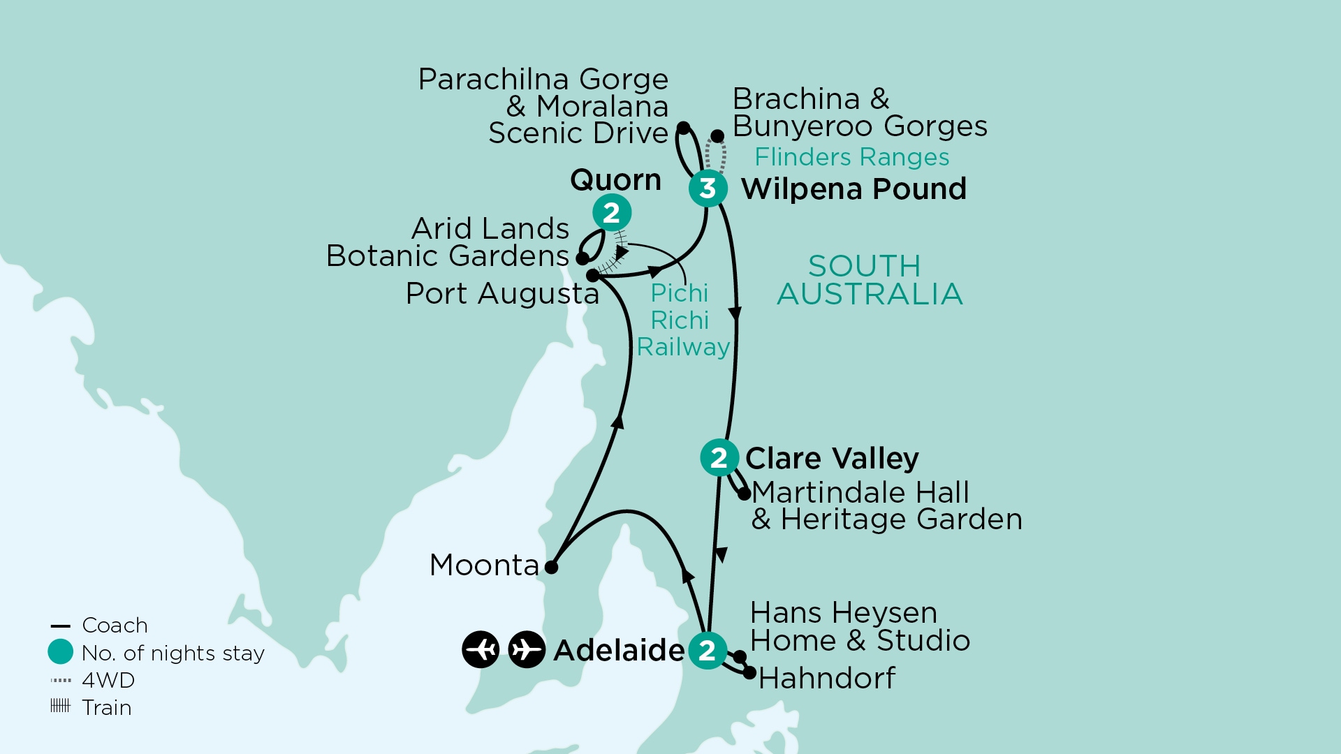 tourhub | APT | Australian Art & Outback Landscapes of the Flinders Ranges  | Tour Map
