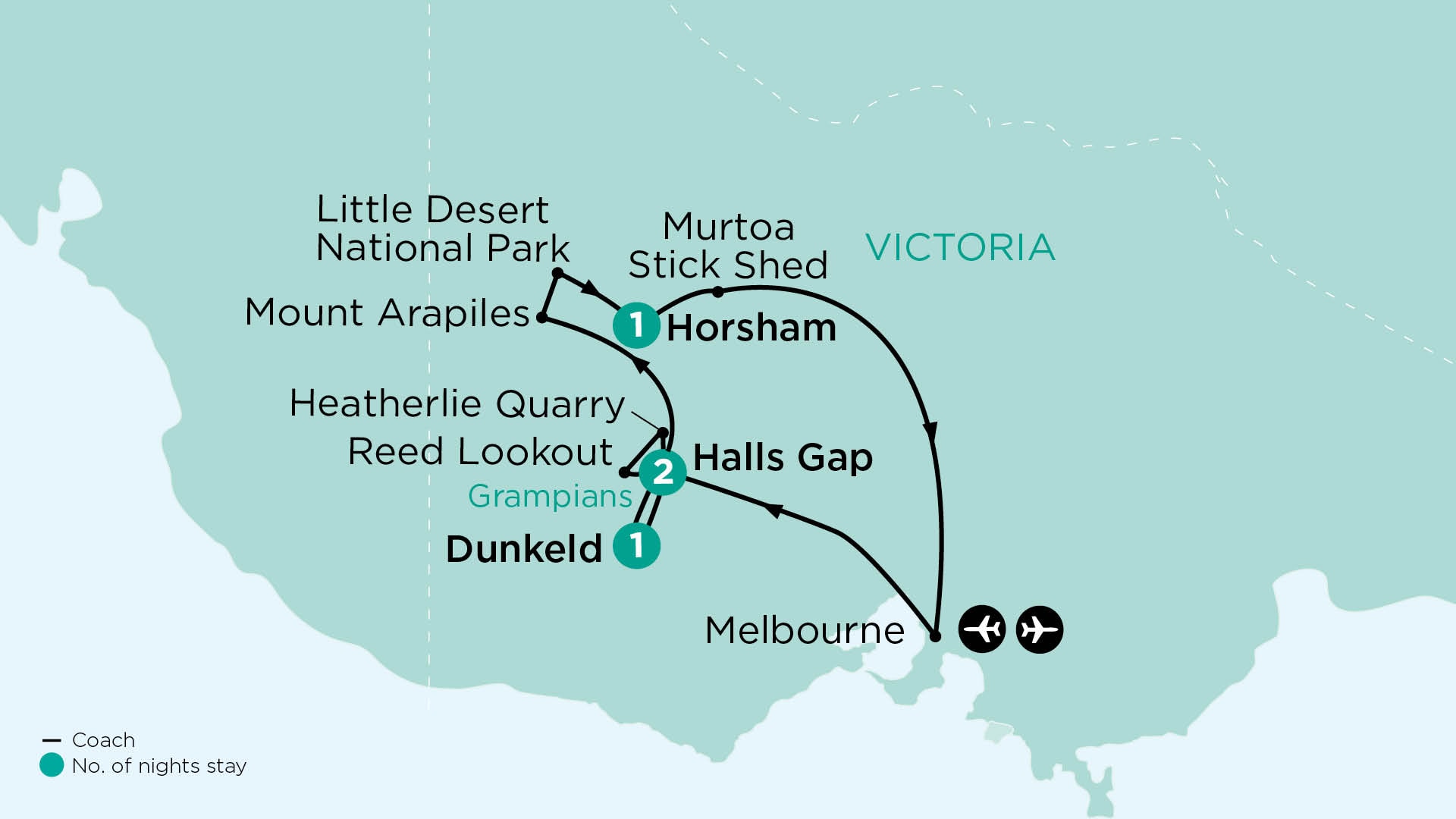 tourhub | APT | A Walking Wildflower Discovery of the Grampians and Beyond | Tour Map