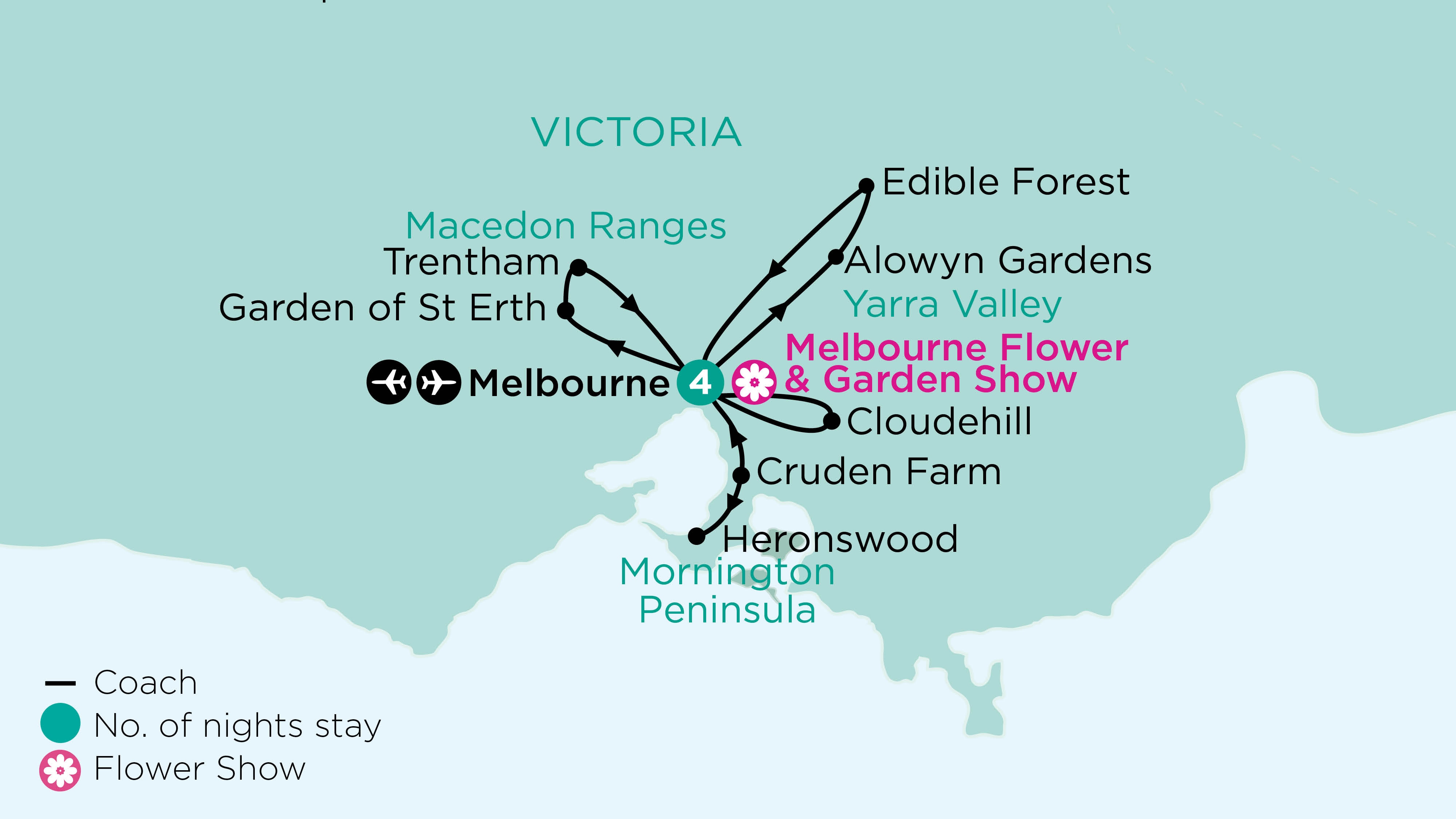 tourhub | APT | Outings Across the Garden State & the Melbourne International Flower & Garden Show | Tour Map