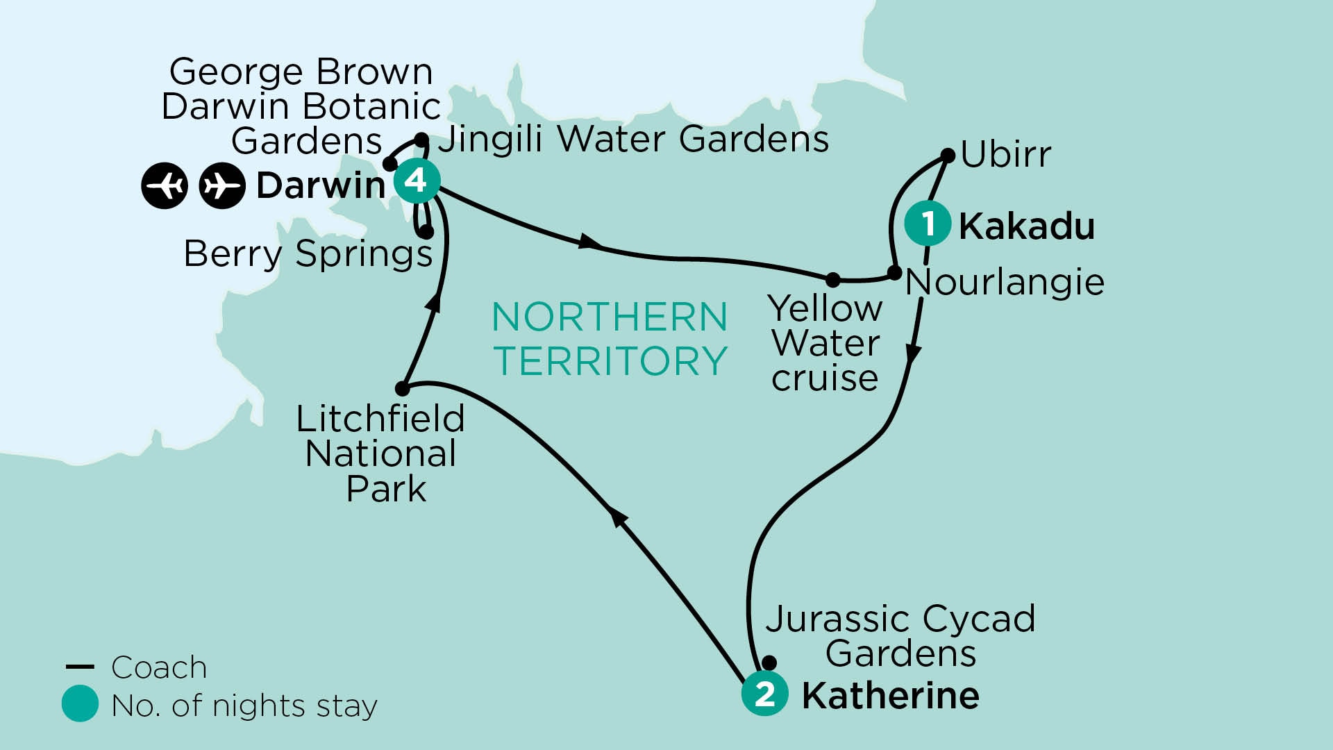 tourhub | APT | Botanical Top End, Rock Art & Kakadu | Tour Map