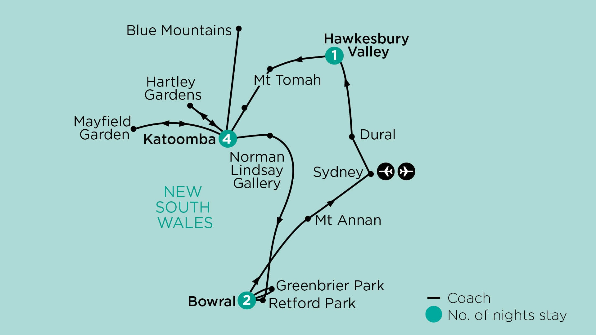tourhub | APT | Cool-Climate Gardens in the Blue Mountains & Southern Highlands in Autumn | Tour Map