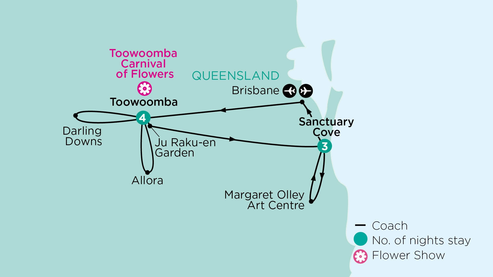 tourhub | APT | Toowoomba Carnival of Flowers | Tour Map