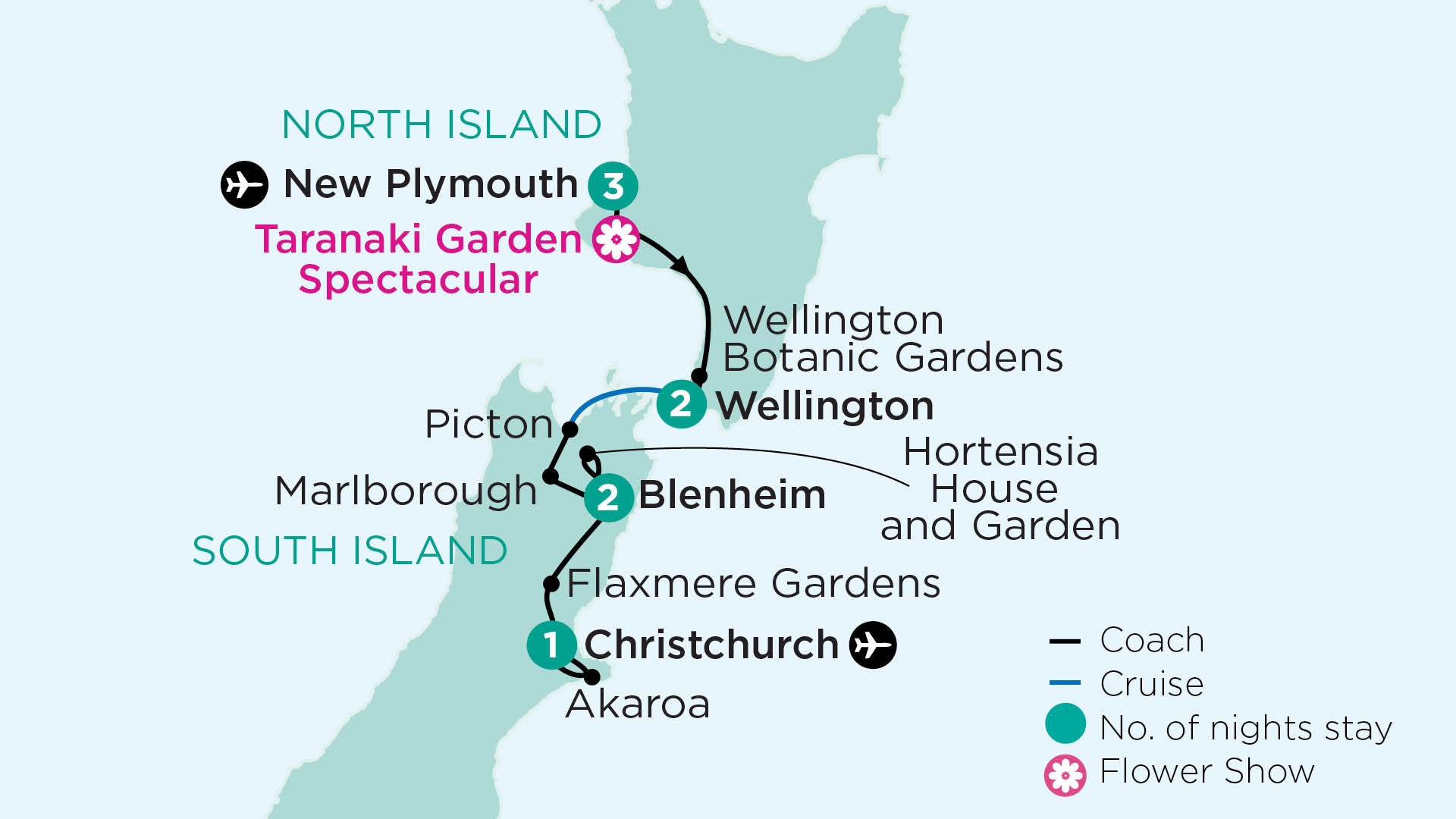 tourhub | APT | New Zealand's Taranaki Garden Spectacular & Private Gardens | Tour Map