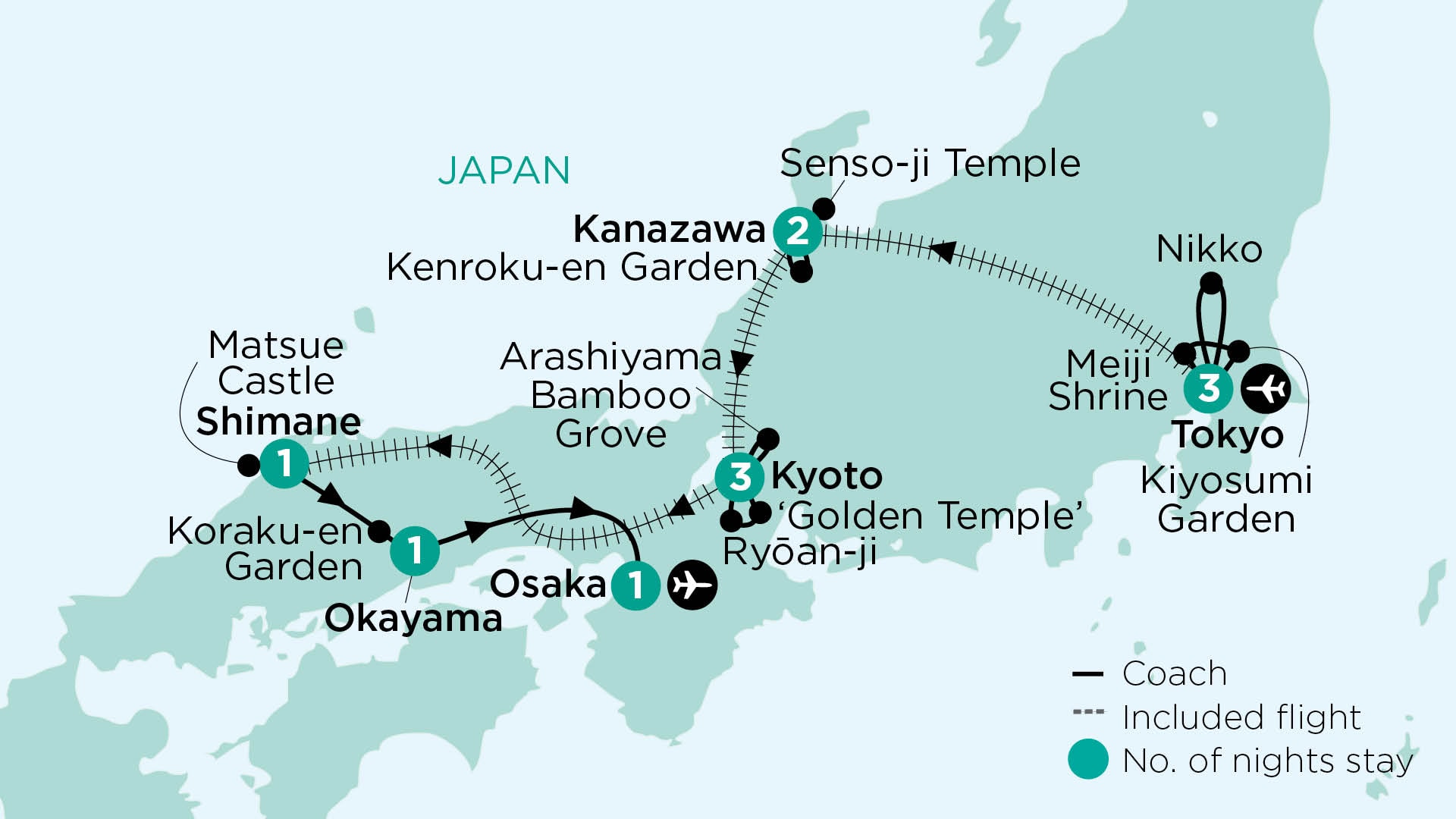 tourhub | APT | Japanese Culture, Art & Gardens in Autumn Splendour | Tour Map