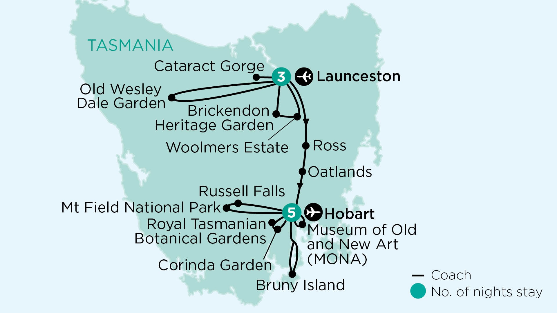 tourhub | APT | Heritage Gardens, Art & Tastes of Tasmania with Bruny Island | Tour Map