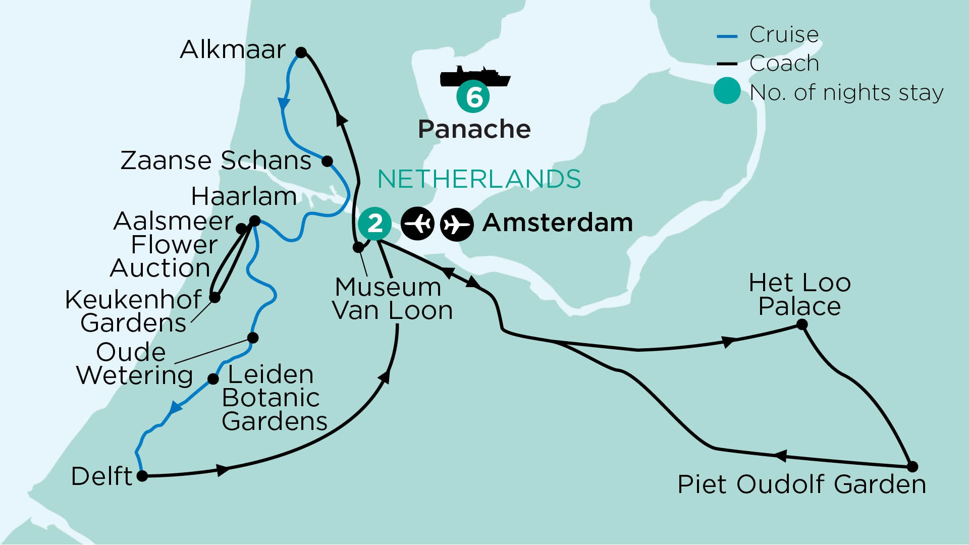 tourhub | APT | Boutique Canal Cruise & Dutch Tulips During Spring | Tour Map