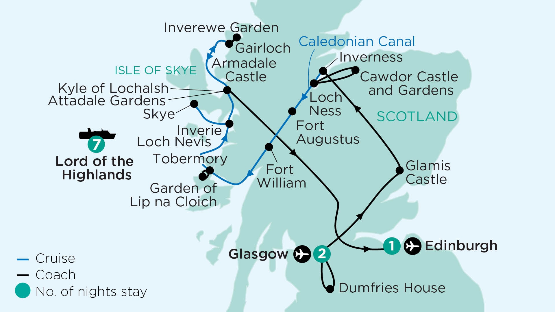 tourhub | APT | Scottish Gardens & Grandeur aboard Lord of the Highlands | Tour Map