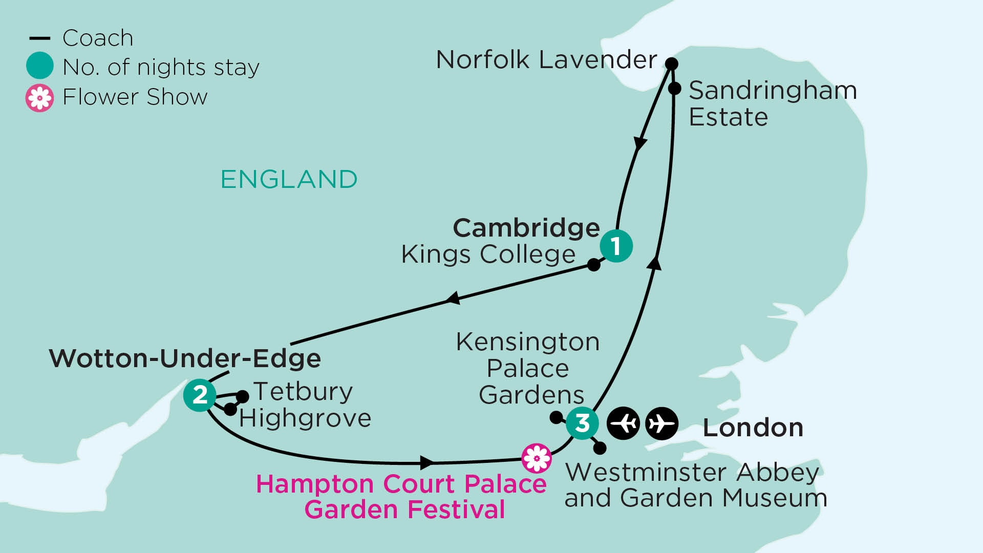tourhub | APT | Summer Royal Gardens of England, including Hampton Court Flower Show | Tour Map