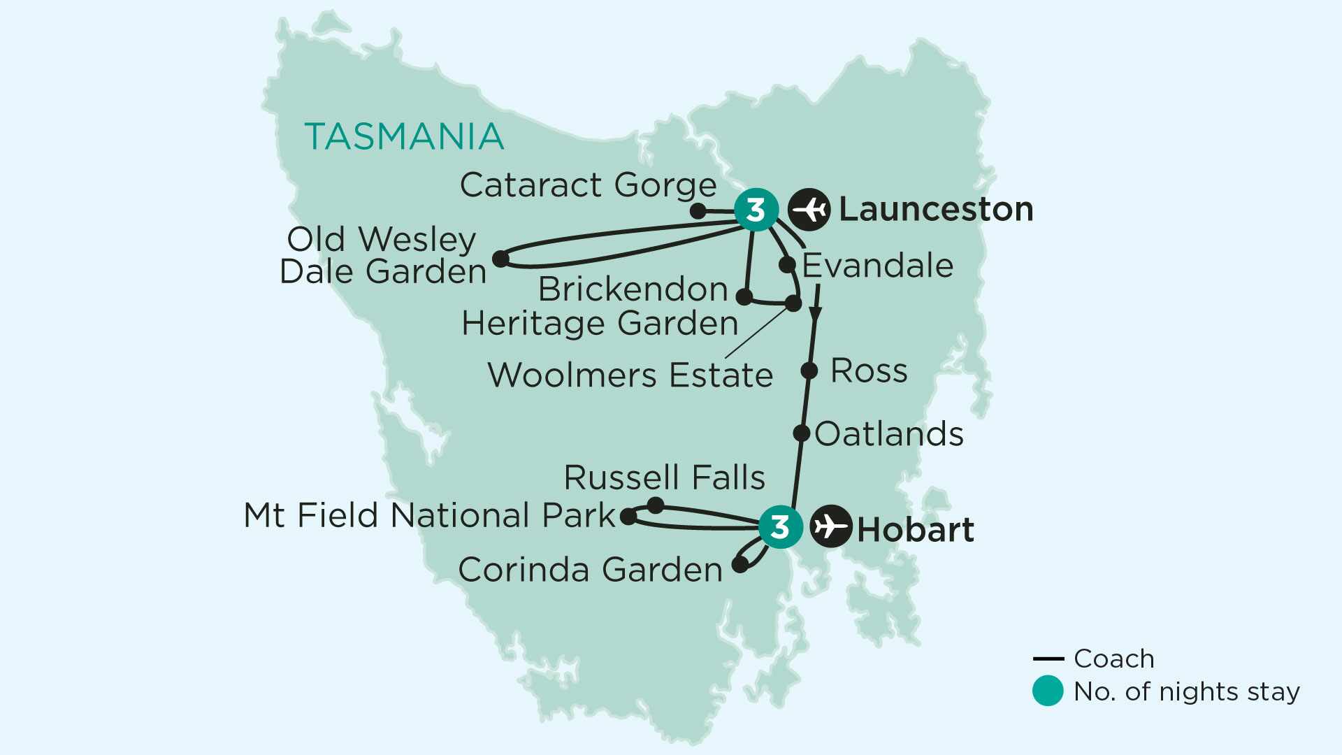 tourhub | APT | Private Gardens, Art & Taste of Tasmania | Tour Map