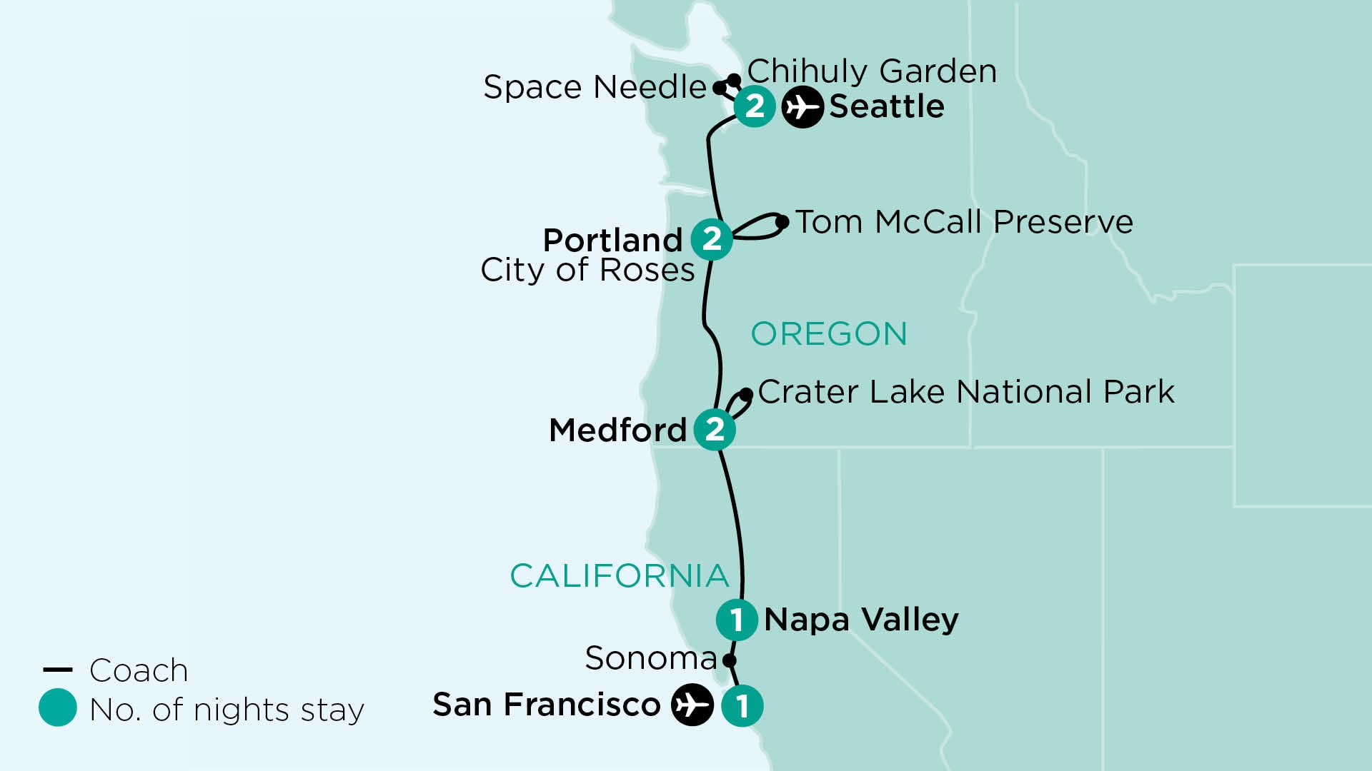 tourhub | APT | California & Parks of the Pacific Northwest | Tour Map