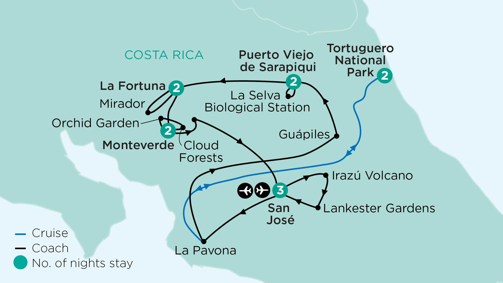 tourhub | APT | Costa Rica’s Forests in the Clouds, Verdant Landscapes & Culture | Tour Map