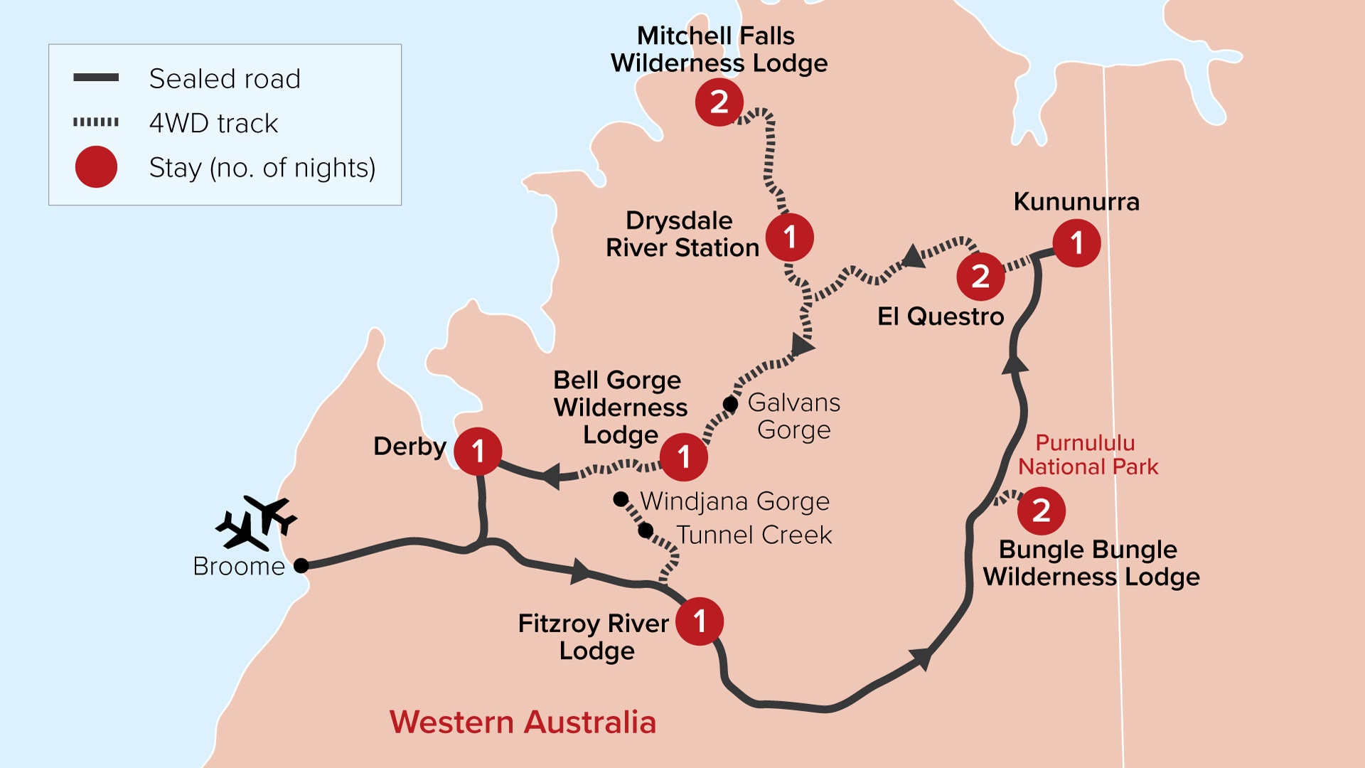 tourhub | APT | Wonders of the Kimberley by 4WD | Tour Map